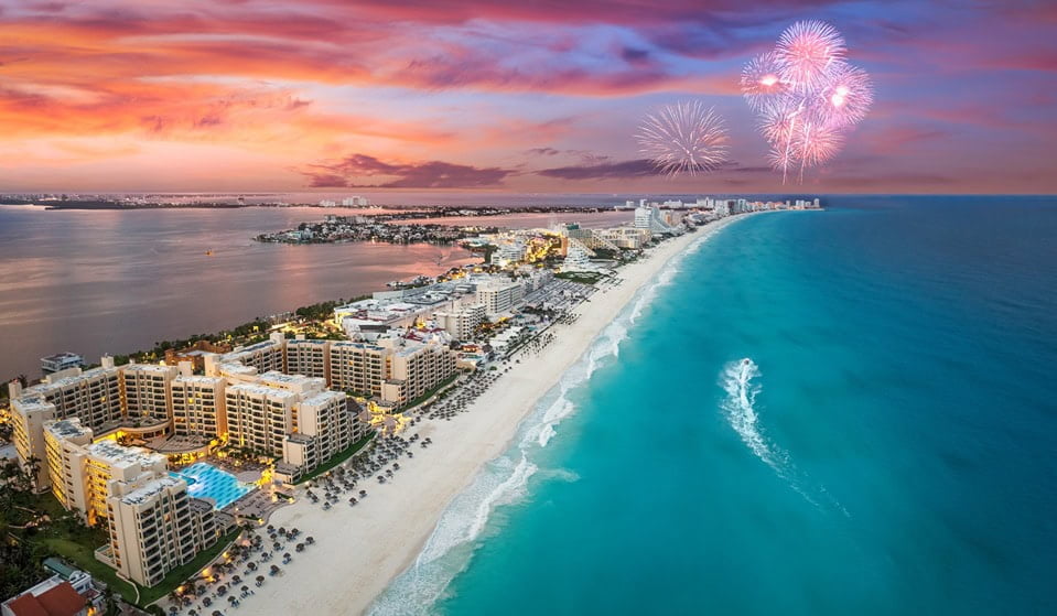 cyprus marina at sunset with fireworks